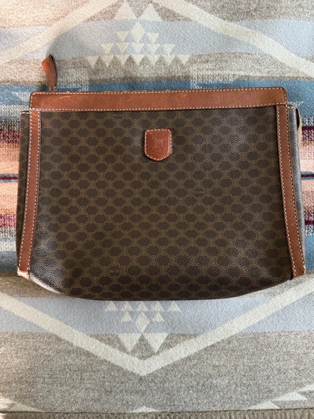 Celine Macadam Canvas Leather Triomphe Logo Print Clutch Pouch Vintage - Picture 9 of 11